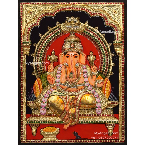 Ganesha 3d Embossed Tanjore Painting
