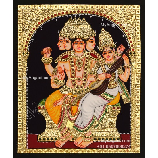 Brahma Saraswathi Tanjore Painting, Traditional Saraswathi Tanjore Painting