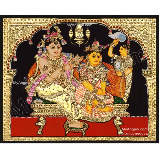 Krishna Braiding Radha Tanjore Painting ,Krishna Tanjore Paintings