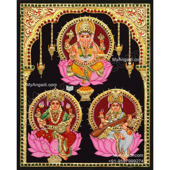 Ganesha Lakshmi Saraswathi Tanjore Painting