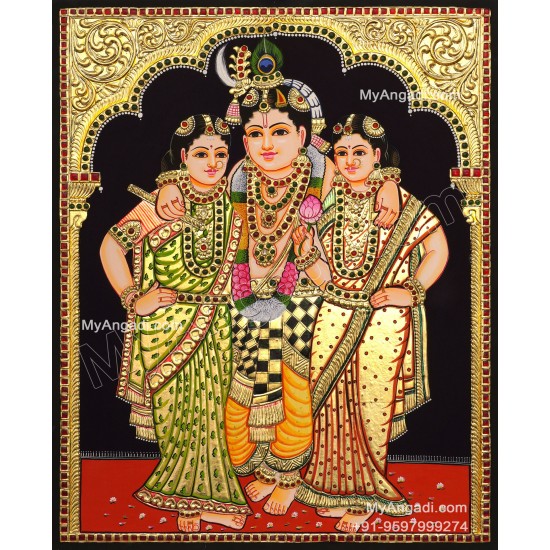Krishna Bama Rukmani Tanjore Painting, Krishna Tanjore Painting Krishna Bama Rukmani Tanjore Painting, Krishna Tanjore Painting