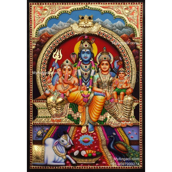 Shivan Family 3d Tanjore Painting