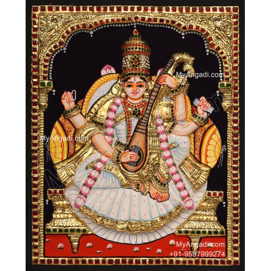 Saraswathi  3D Tanjore Painting