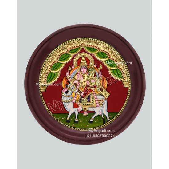Pradhosam Sivan Parvathi Round Tanjore Painting Pradhosam Sivan Parvathi Round Tanjore Painting