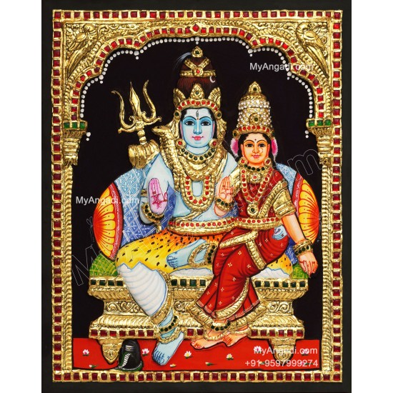 3D Shivan Parvathi Tanjore Painting