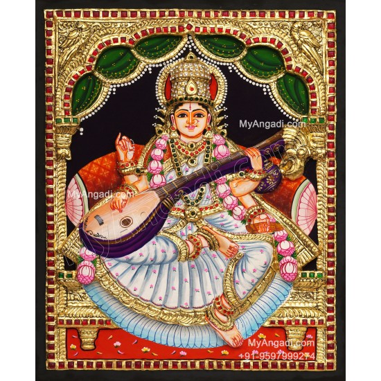 Saraswathi  3D Tanjore Painting