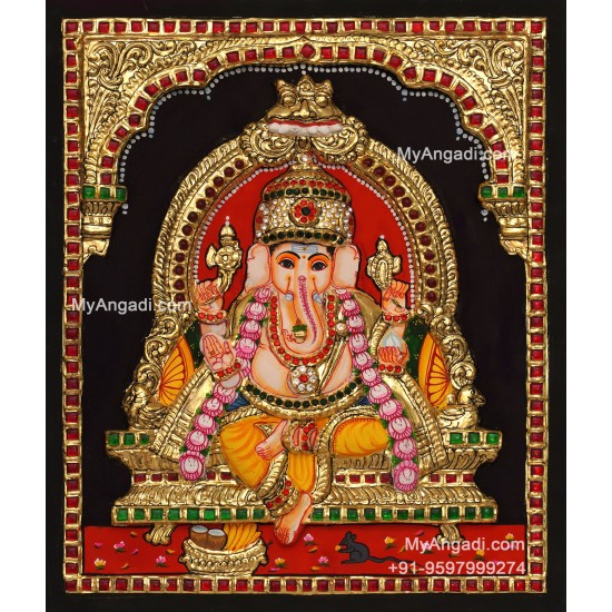 Ganesha 3d Embossed Tanjore Painting