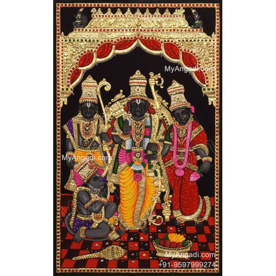 Ram Darbar - Ram with Sita, Hanuman, Lakshmanan  Tanjore Painting