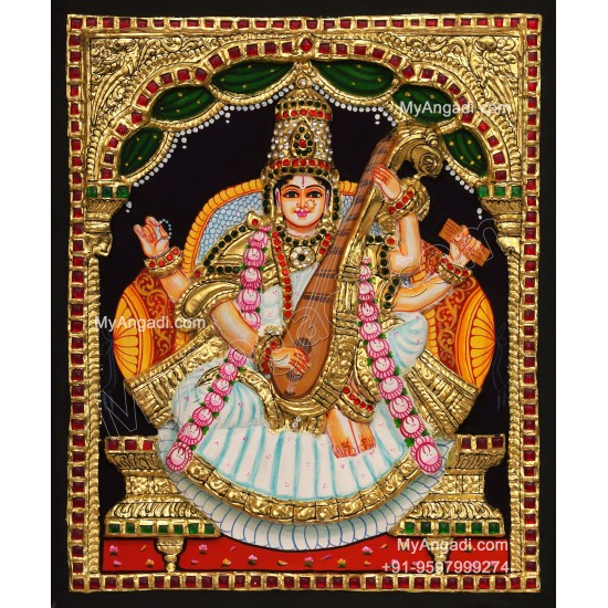Embossed Saraswathi  3D Tanjore Painting