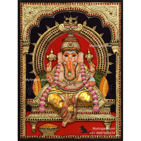 Ganesha 3d Embossed Tanjore Painting