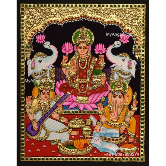 Ganesha Lakshmi Saraswathi Tanjore Painting