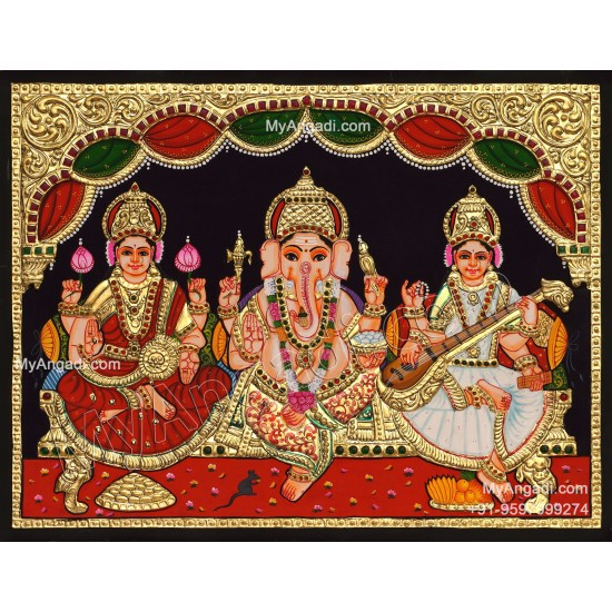 Ganesha Lakshmi Saraswathi Tanjore Painting