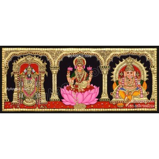 3 Panel  Lakshmi Ganesha Saraswathi Tanjore Painting