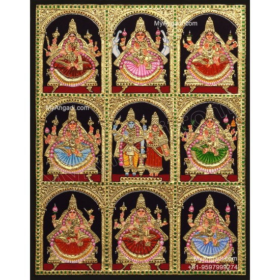 Ashta Lakshmi Tanjore Painting, AshtaLakshmi Tanjore Painting