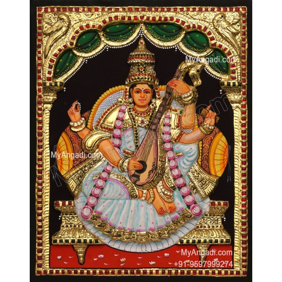 Saraswathi  3D Tanjore Painting