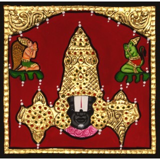 Balaji with Garudan and Hanuman Tanjore Painting