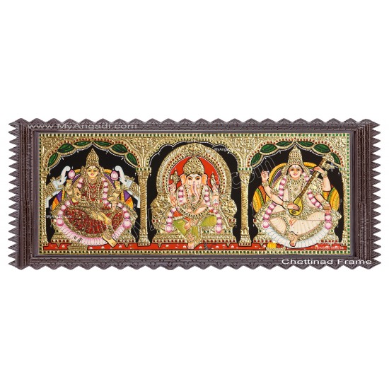 3 Panel Lakshmi Ganesha Saraswathi Tanjore Painting 3 Panel Lakshmi Ganesha Saraswathi Tanjore Painting