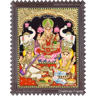 Ganesha Lakshmi Saraswathi Tanjore Painting