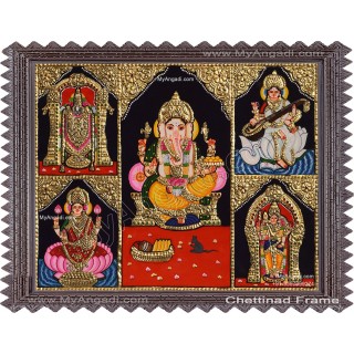 5 God Balaji Lakshmi Murugan Ganesha Saraswathi Tanjore Painting
