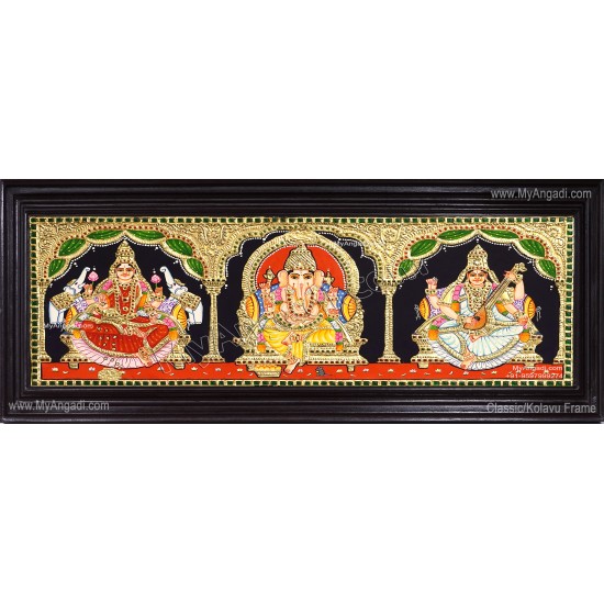 3 Panel Lakshmi Ganesha Saraswathi Tanjore Painting 3 Panel Lakshmi Ganesha Saraswathi Tanjore Painting