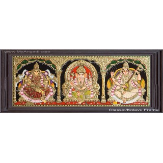 3 Panel  Lakshmi Ganesha Saraswathi Tanjore Painting