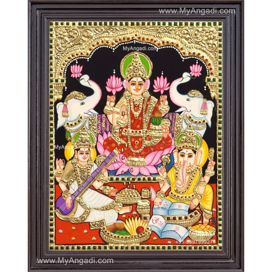 Ganesha Lakshmi Saraswathi Tanjore Painting