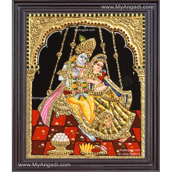 Swing Radha Krishna Tanjore Painting Swing Radha Krishna Tanjore Painting