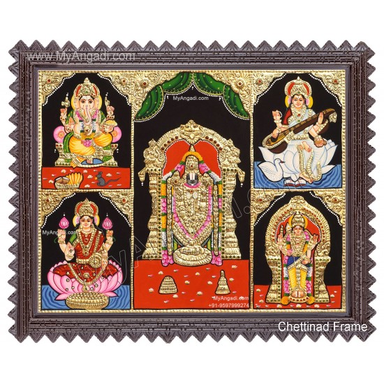 5 God - Ganesha, Lakshmi, Saraswathi, Balaji, Murugan Tanjore Paintings