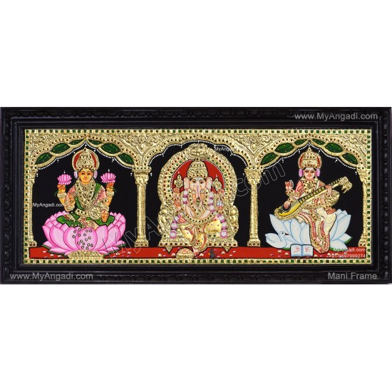 3 Panel  Lakshmi Ganesha Saraswathi Tanjore Painting