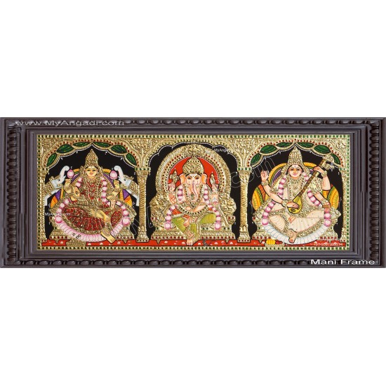 3 Panel Lakshmi Ganesha Saraswathi Tanjore Painting 3 Panel Lakshmi Ganesha Saraswathi Tanjore Painting