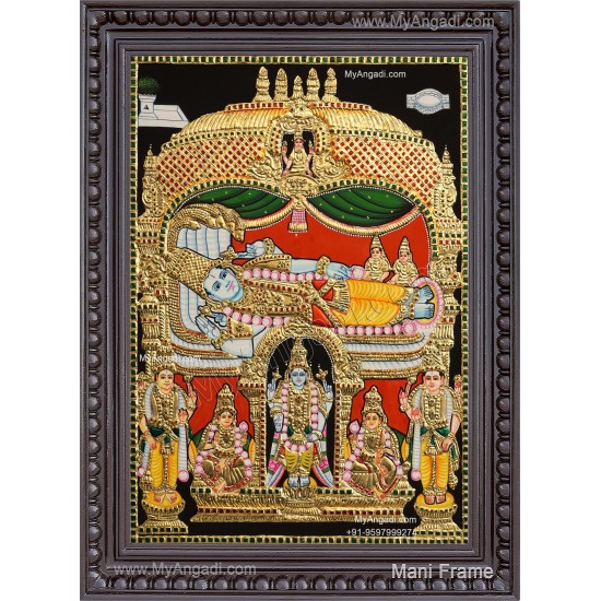 Ranganathar with Sri Devi and Bhu Devi Tanjore Painting Ranganathar with Sri Devi and Bhu Devi Tanjore Painting