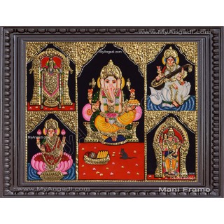 5 God Balaji Lakshmi Murugan Ganesha Saraswathi Tanjore Painting