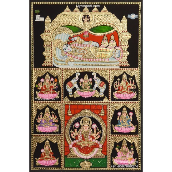 Ranganathar With Ashtalakshmi Tanjore Painting Ranganathar With Ashtalakshmi Tanjore Painting