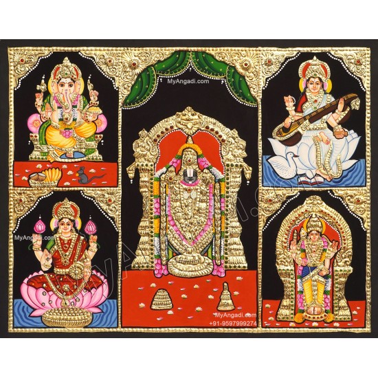 5 God - Ganesha, Lakshmi, Saraswathi, Balaji, Murugan Tanjore Paintings