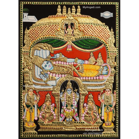 Ranganathar with Sri Devi and Bhu Devi Tanjore Painting Ranganathar with Sri Devi and Bhu Devi Tanjore Painting