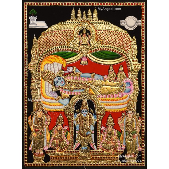 Ranganathar with Sri Devi and Bhu Devi Tanjore Painting