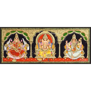 3 Panel Lakshmi Ganesha Saraswathi Tanjore Painting 3 Panel Lakshmi Ganesha Saraswathi Tanjore Painting
