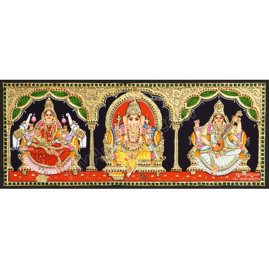3 Panel Lakshmi Ganesha Saraswathi Tanjore Painting 3 Panel Lakshmi Ganesha Saraswathi Tanjore Painting