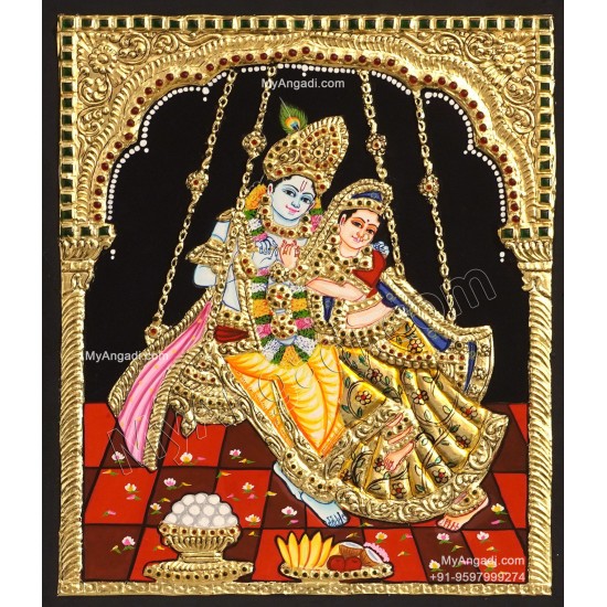 Swing Radha Krishna Tanjore Painting Swing Radha Krishna Tanjore Painting