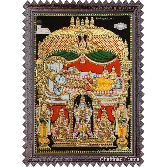 Ranganathar with Sri Devi and Bhu Devi Tanjore Painting