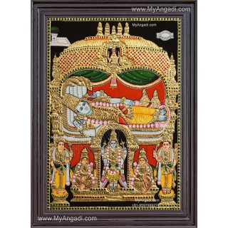 Ranganathar with Sri Devi and Bhu Devi Tanjore Painting