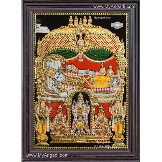 Ranganathar with Sri Devi and Bhu Devi Tanjore Painting Ranganathar with Sri Devi and Bhu Devi Tanjore Painting