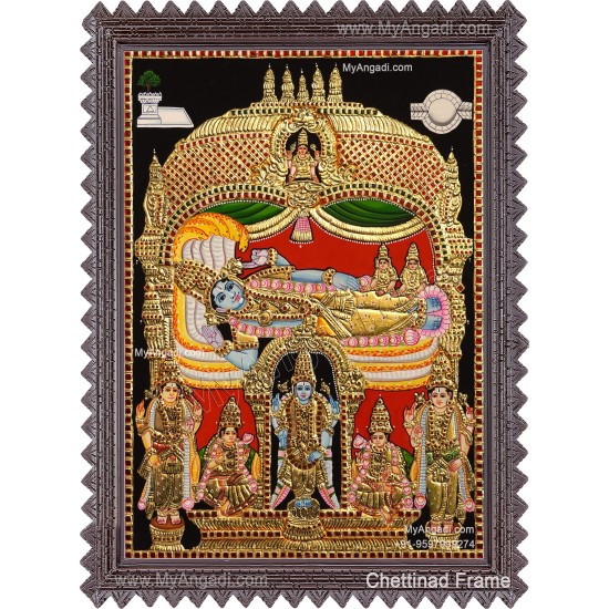 Ranganathar with Sri Devi and Bhu Devi Tanjore Painting