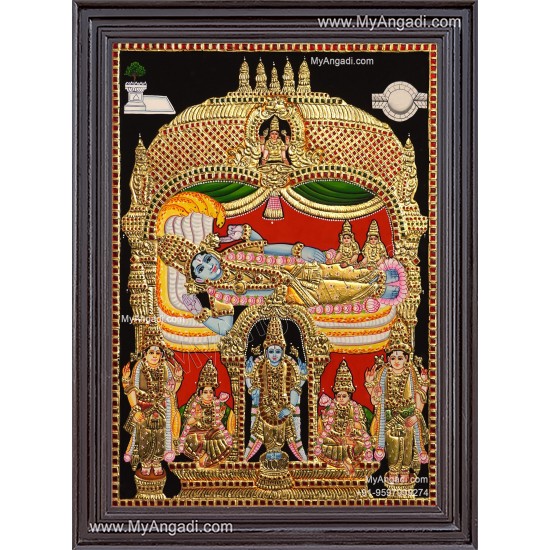 Ranganathar with Sri Devi and Bhu Devi Tanjore Painting Ranganathar with Sri Devi and Bhu Devi Tanjore Painting