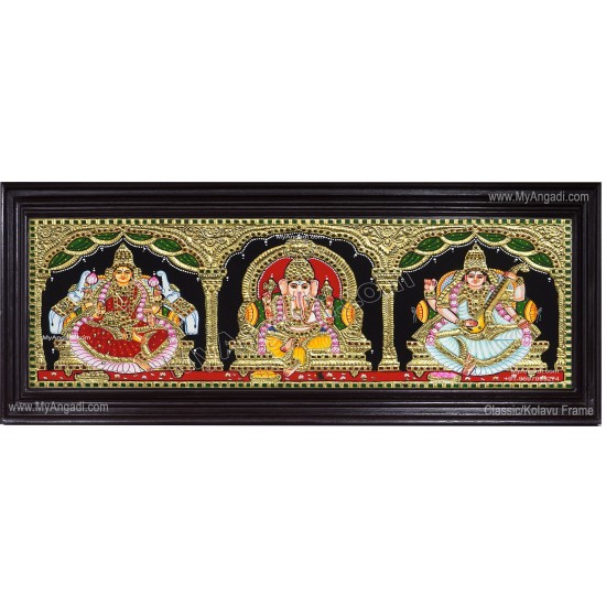 3 Panel Lakshmi Ganesha Saraswathi Tanjore Painting 3 Panel Lakshmi Ganesha Saraswathi Tanjore Painting