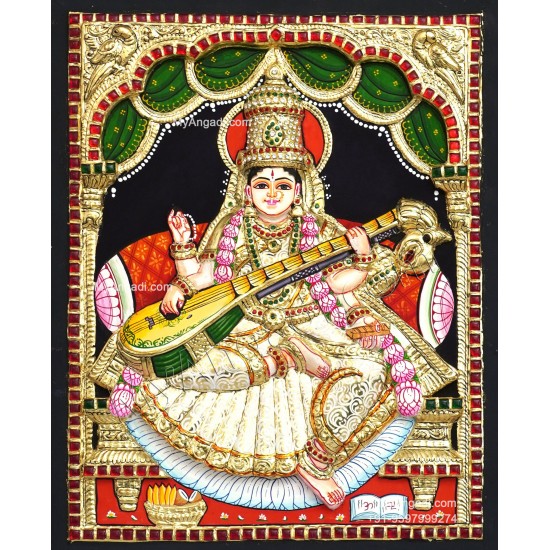 Saraswathi  3D Tanjore Painting