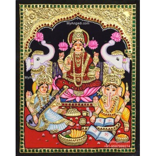 Ganesha Lakshmi Saraswathi Tanjore Painting