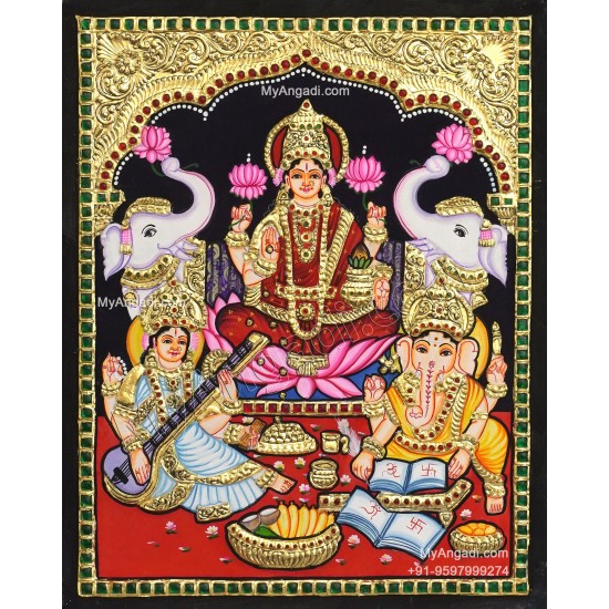 Ganesha Lakshmi Saraswathi Tanjore Painting