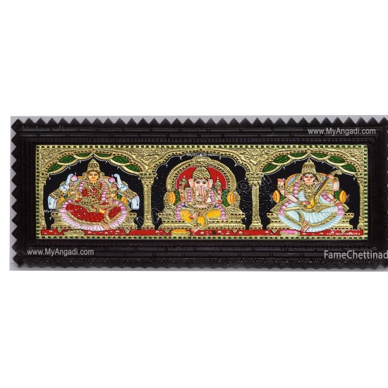 3 Panel  Lakshmi Ganesha Saraswathi Tanjore Painting