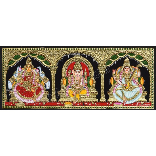 3 Panel  Lakshmi Ganesha Saraswathi Tanjore Painting